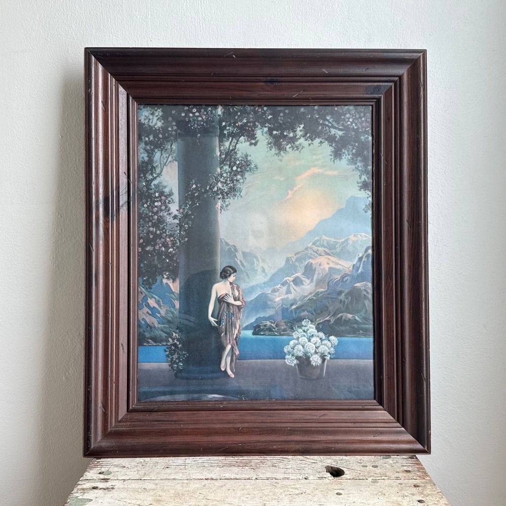 Vintage R Atkinson Fox Framed Lithograph Classical Woman Mountain Lake Wall Art